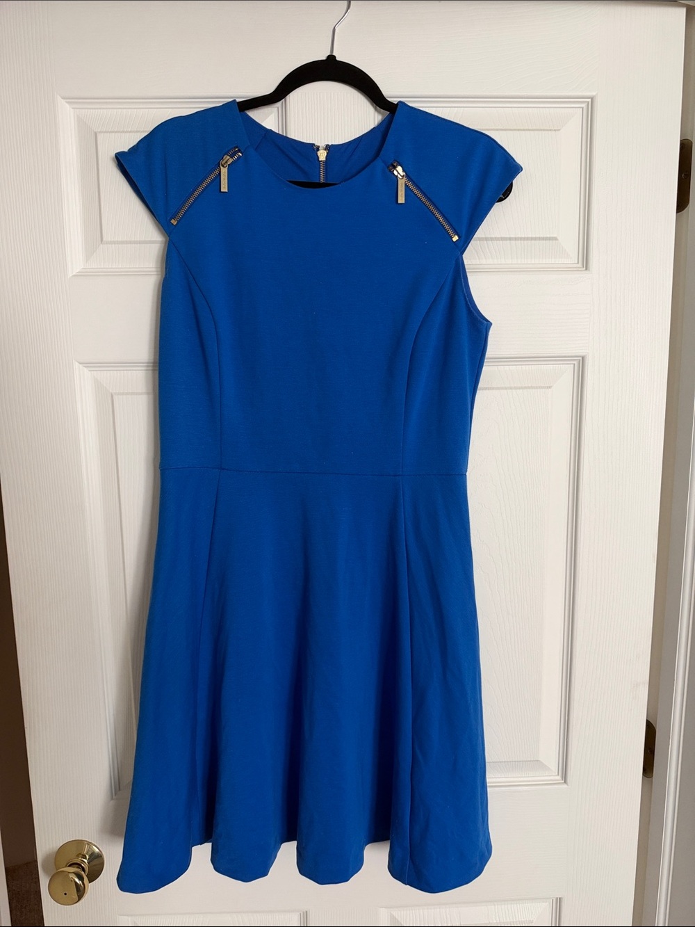 MICHAEL Michael Kors Double-Zip Ponte Flare Dress — Amalfi Blue